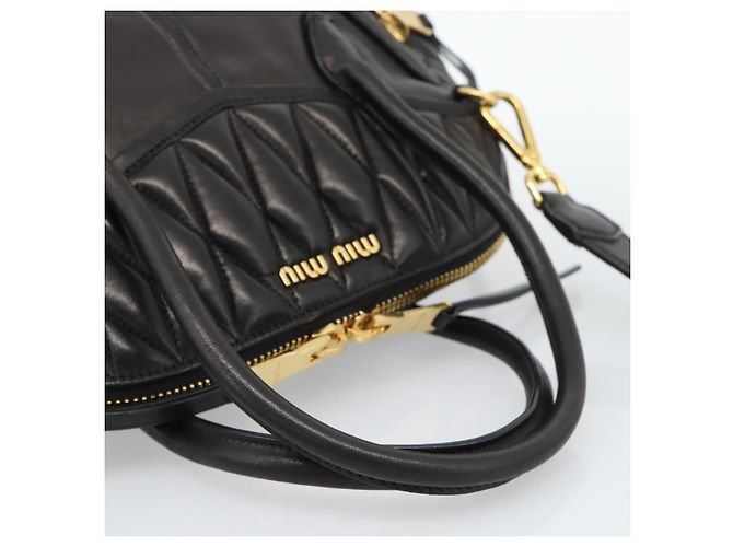 Borsa Miu Miu Matelasse Biker in pelle di agnello 2 modi Nero Oro Auth 187637V D'oro - vista 7