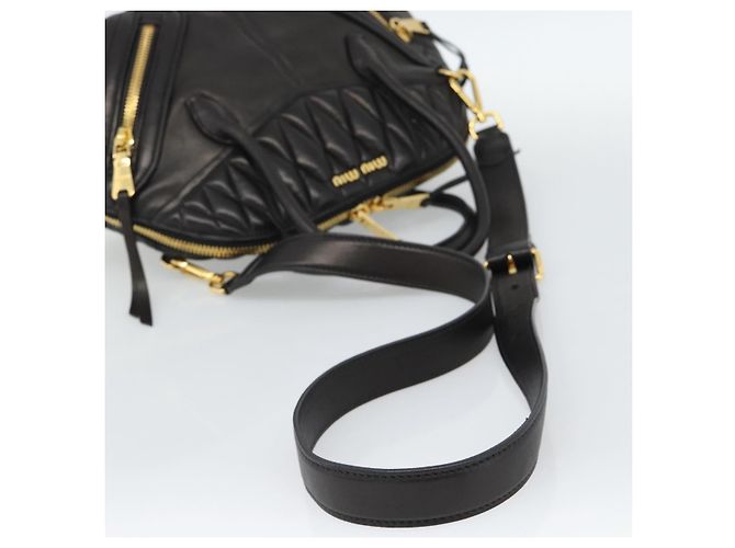 Borsa Miu Miu Matelasse Biker in pelle di agnello 2 modi Nero Oro Auth 187637V D'oro - vista 8