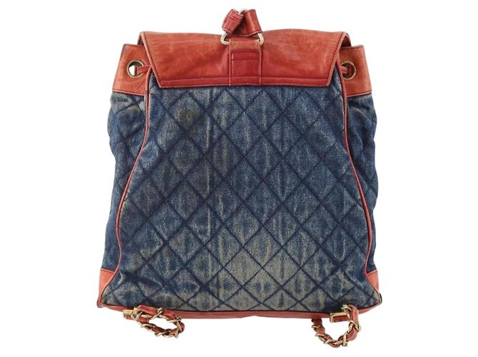 CHANEL Matelasse Chain Backpack Denim Blue Gold CC Auth 183327 D'oro - vista 2