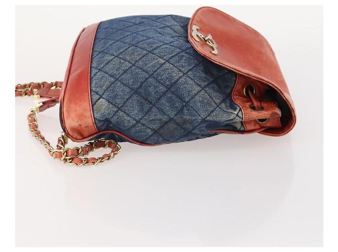 CHANEL Matelasse Chain Backpack Denim Blue Gold CC Auth 183327 D'oro - vista 3