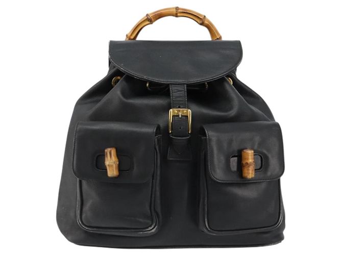 Zaino GUCCI Bamboo in pelle nera e oro 003 2058 0016 Auth BA13350 Nero D'oro - vista 13