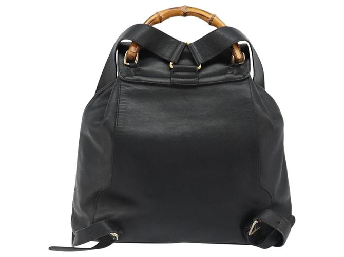 Zaino GUCCI Bamboo in pelle nera e oro 003 2058 0016 Auth BA13350 Nero D'oro - vista 2