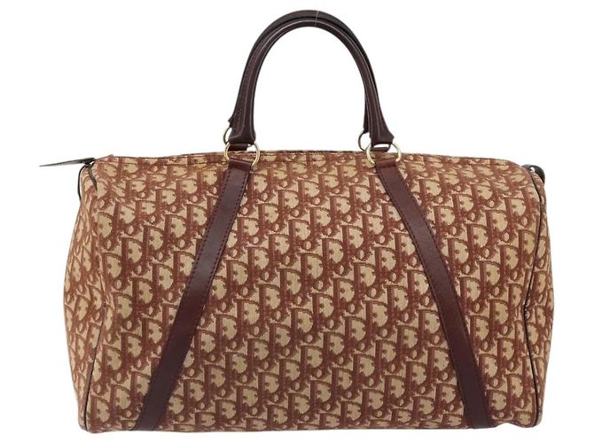 Bolso Boston Christian Dior Trotter Canvas Beige Oro Auth 182507 Dorado - vista 13