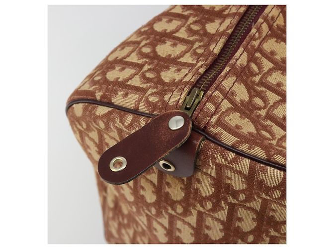 Bolso Boston Christian Dior Trotter Canvas Beige Oro Auth 182507 Dorado - vista 17