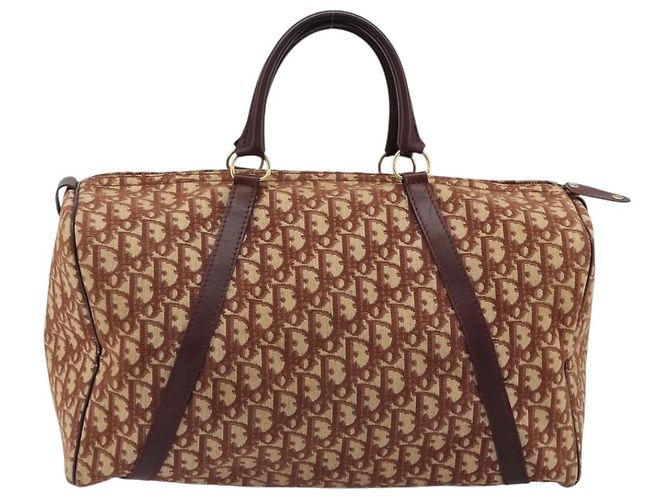 Bolso Boston Christian Dior Trotter Canvas Beige Oro Auth 182507 Dorado - vista 2
