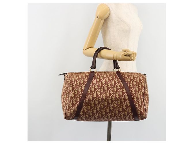 Bolso Boston Christian Dior Trotter Canvas Beige Oro Auth 182507 Dorado - vista 21