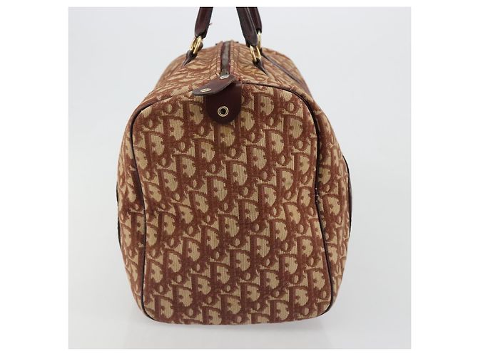 Bolso Boston Christian Dior Trotter Canvas Beige Oro Auth 182507 Dorado - vista 3