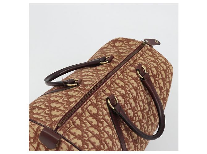 Bolso Boston Christian Dior Trotter Canvas Beige Oro Auth 182507 Dorado - vista 6