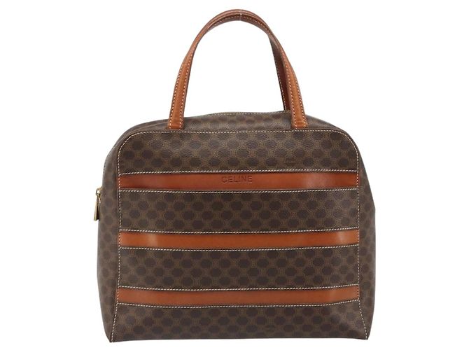 Céline Borsa CELINE Macadam Canvas PVC Pelle Marrone Oro Auth 186813 D'oro - vista 13