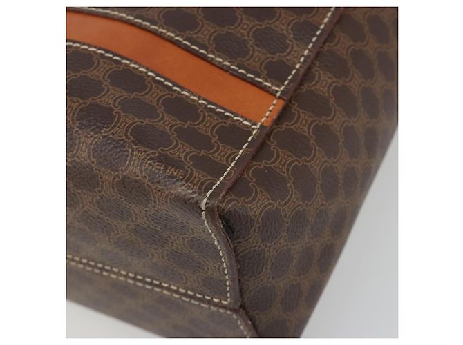 Céline Borsa CELINE Macadam Canvas PVC Pelle Marrone Oro Auth 186813 D'oro - vista 17