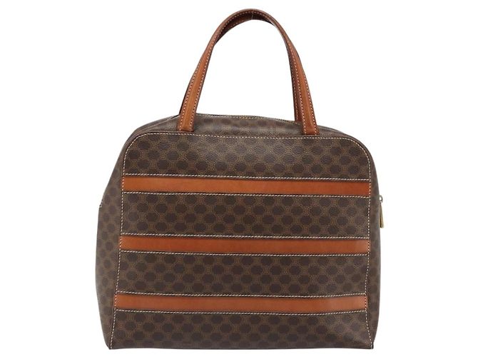 Céline Borsa CELINE Macadam Canvas PVC Pelle Marrone Oro Auth 186813 D'oro - vista 2