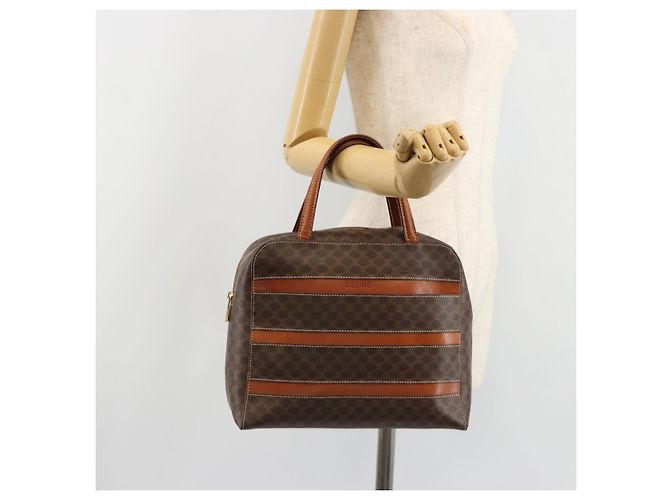 Céline Borsa CELINE Macadam Canvas PVC Pelle Marrone Oro Auth 186813 D'oro - vista 25