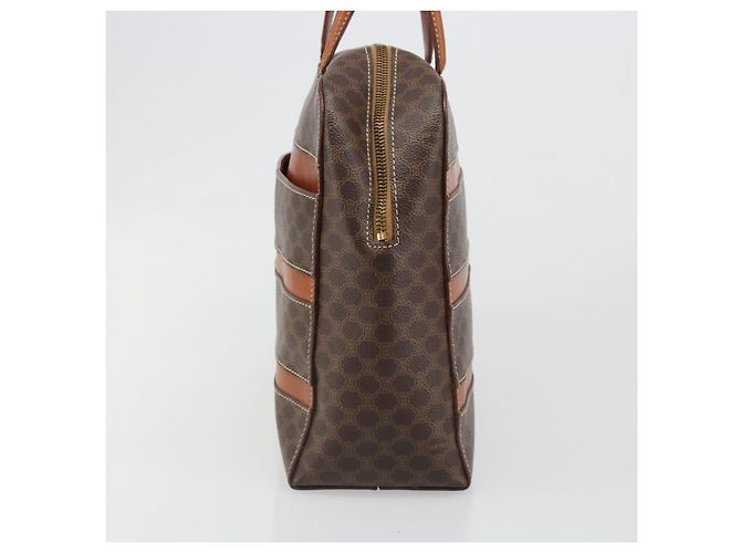 Céline Borsa CELINE Macadam Canvas PVC Pelle Marrone Oro Auth 186813 D'oro - vista 3
