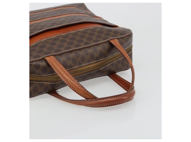 Céline Borsa CELINE Macadam Canvas PVC Pelle Marrone Oro Auth 186813 D'oro - vista 7
