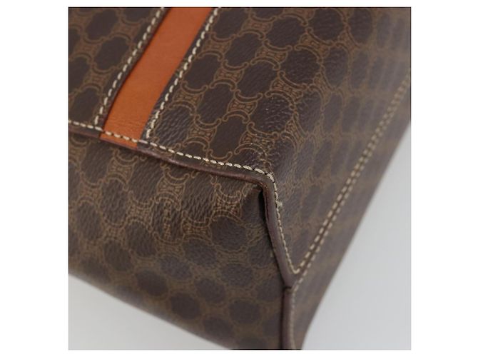 Céline Borsa CELINE Macadam Canvas PVC Pelle Marrone Oro Auth 186813 D'oro - vista 8