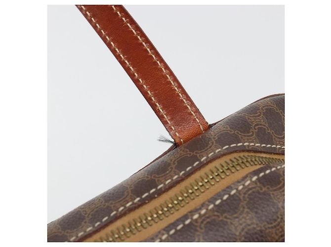 Céline Borsa CELINE Macadam Canvas PVC Pelle Marrone Oro Auth 186813 D'oro - vista 9
