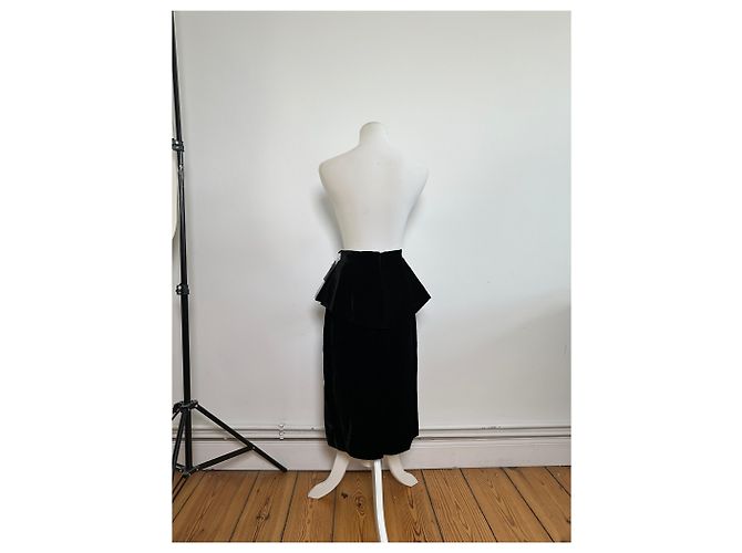Gonna in velluto con bottoni a pressione vintage Dior nera argento Nero - vista 3
