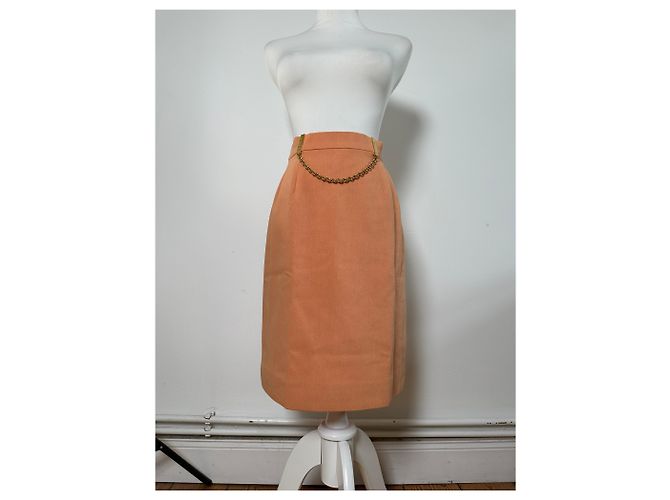 Céline Gonna in cotone Vintage Celine con dettaglio a catena Pesca XS - vista 11