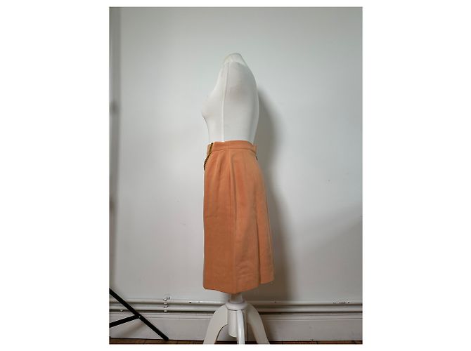 Céline Gonna in cotone Vintage Celine con dettaglio a catena Pesca XS - vista 2
