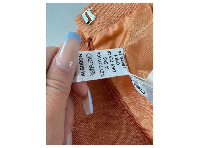 Céline Gonna in cotone Vintage Celine con dettaglio a catena Pesca XS - vista 5