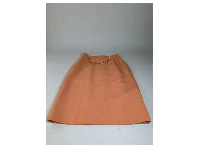Céline Gonna in cotone Vintage Celine con dettaglio a catena Pesca XS - vista 6