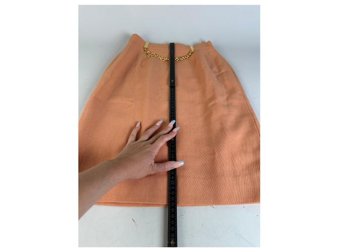 Céline Gonna in cotone Vintage Celine con dettaglio a catena Pesca XS - vista 7
