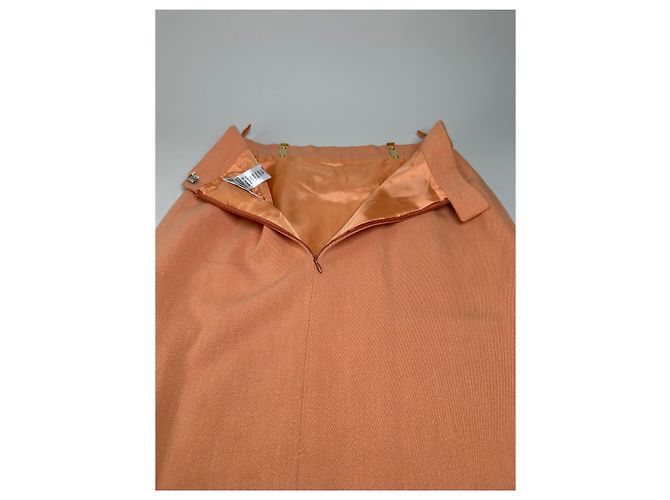 Céline Gonna in cotone Vintage Celine con dettaglio a catena Pesca XS - vista 9