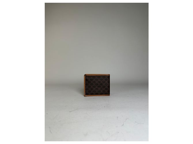 Triomphe Céline Vintage Celine Coated Canvas Wallet Brown Tan Gold - view 10
