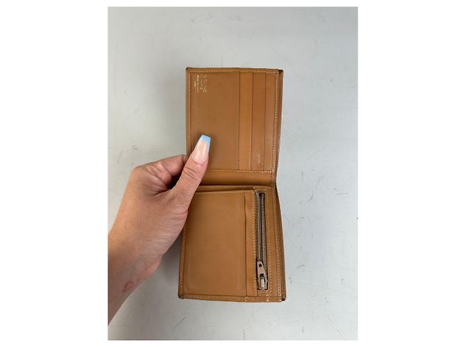 Triomphe Céline Vintage Celine Coated Canvas Wallet Brown Tan Gold - view 3