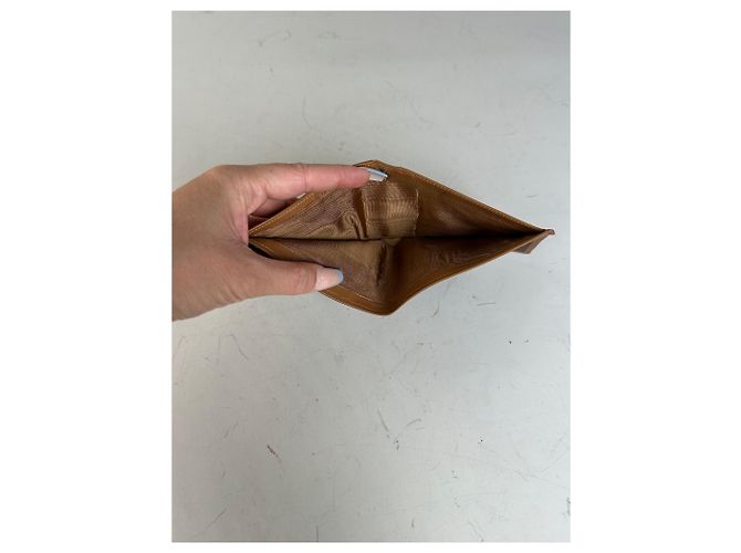Triomphe Céline Vintage Celine Coated Canvas Wallet Brown Tan Gold - view 5