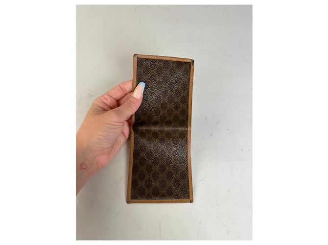 Triomphe Céline Vintage Celine Coated Canvas Wallet Brown Tan Gold - view 6