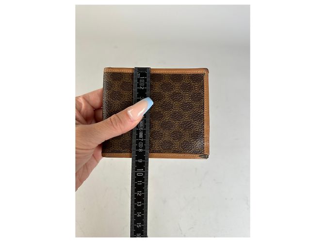 Triomphe Céline Vintage Celine Coated Canvas Wallet Brown Tan Gold - view 8