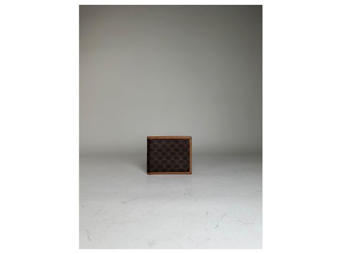 Triomphe Céline Vintage Celine Coated Canvas Wallet Brown Tan Gold - view 9