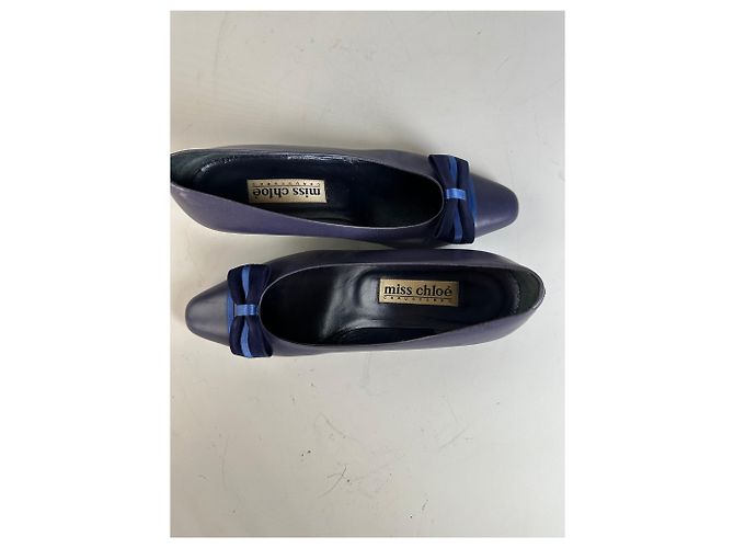 Chloé Décolleté Vintage Chloe in pelle con fiocco Viola scuro Blu navy EU36.5 - vista 2