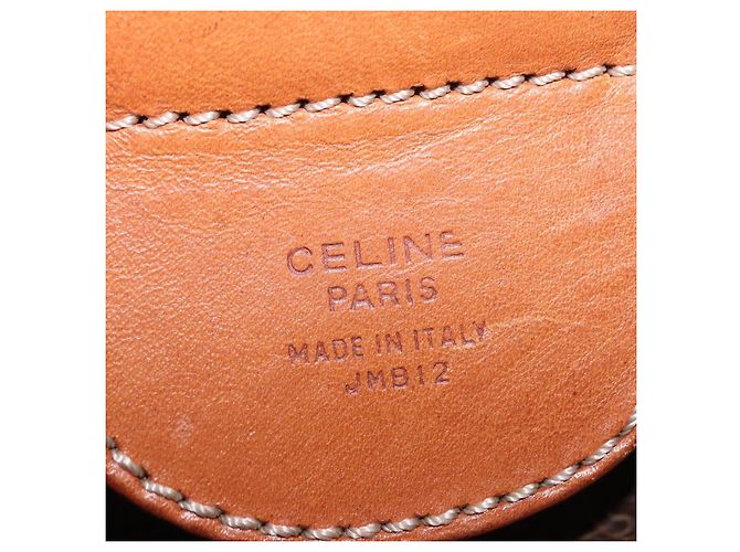 Céline Borsa Boston CELINE Macadam Canvas PVC Pelle Marrone Oro Auth 185992 D'oro - vista 11