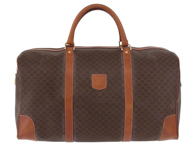 Céline Borsa Boston CELINE Macadam Canvas PVC Pelle Marrone Oro Auth 185992 D'oro - vista 13