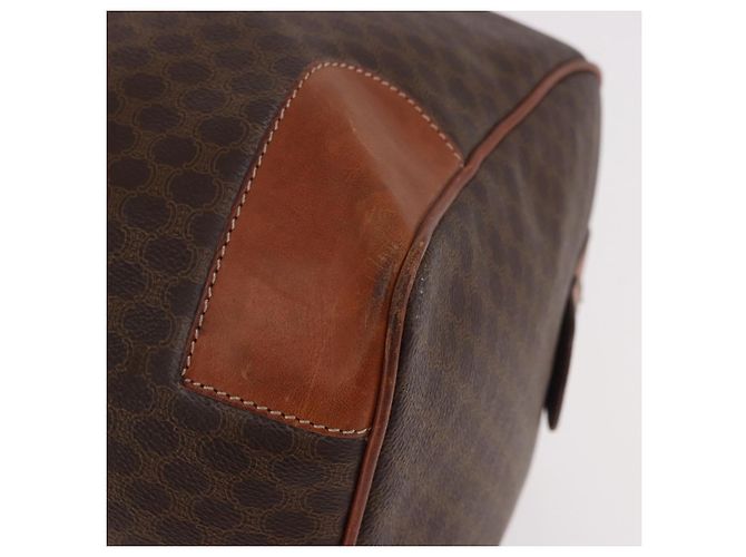 Céline Borsa Boston CELINE Macadam Canvas PVC Pelle Marrone Oro Auth 185992 D'oro - vista 15