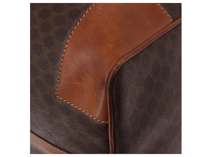 Céline Borsa Boston CELINE Macadam Canvas PVC Pelle Marrone Oro Auth 185992 D'oro - vista 17