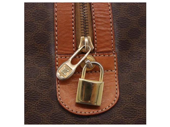 Céline Borsa Boston CELINE Macadam Canvas PVC Pelle Marrone Oro Auth 185992 D'oro - vista 18