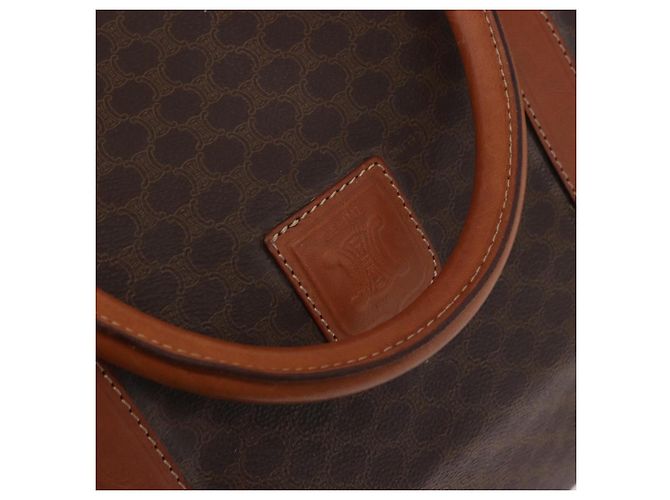 Céline Borsa Boston CELINE Macadam Canvas PVC Pelle Marrone Oro Auth 185992 D'oro - vista 19