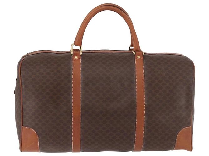 Céline Borsa Boston CELINE Macadam Canvas PVC Pelle Marrone Oro Auth 185992 D'oro - vista 2