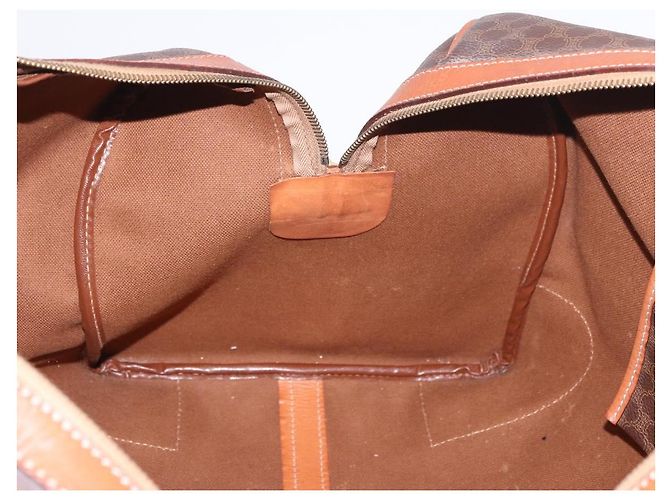 Céline Borsa Boston CELINE Macadam Canvas PVC Pelle Marrone Oro Auth 185992 D'oro - vista 20