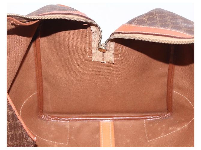 Céline Borsa Boston CELINE Macadam Canvas PVC Pelle Marrone Oro Auth 185992 D'oro - vista 21