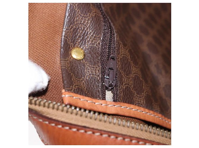 Céline Borsa Boston CELINE Macadam Canvas PVC Pelle Marrone Oro Auth 185992 D'oro - vista 22