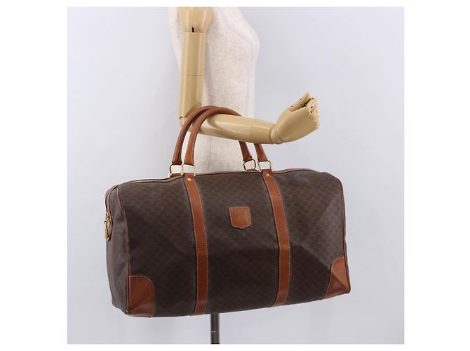 Céline Borsa Boston CELINE Macadam Canvas PVC Pelle Marrone Oro Auth 185992 D'oro - vista 24