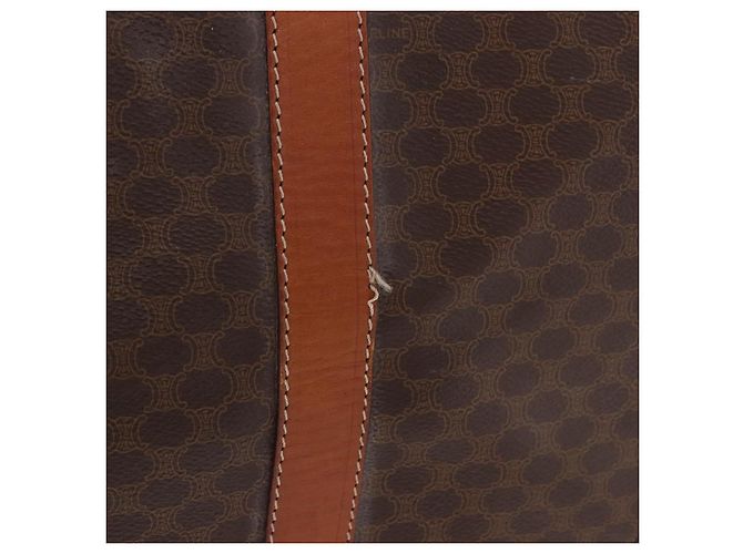 Céline Borsa Boston CELINE Macadam Canvas PVC Pelle Marrone Oro Auth 185992 D'oro - vista 3