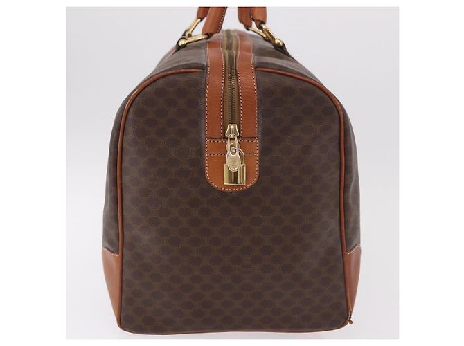 Céline Borsa Boston CELINE Macadam Canvas PVC Pelle Marrone Oro Auth 185992 D'oro - vista 5