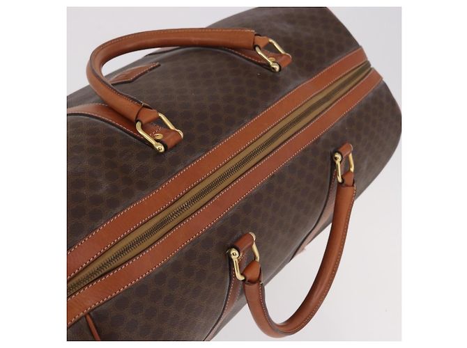 Céline Borsa Boston CELINE Macadam Canvas PVC Pelle Marrone Oro Auth 185992 D'oro - vista 7