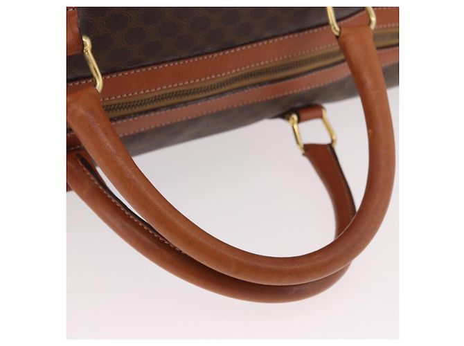 Céline Borsa Boston CELINE Macadam Canvas PVC Pelle Marrone Oro Auth 185992 D'oro - vista 8