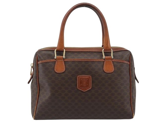 Céline Borsa CELINE Macadam Canvas PVC Pelle Marrone Oro Auth 187100 D'oro - vista 13